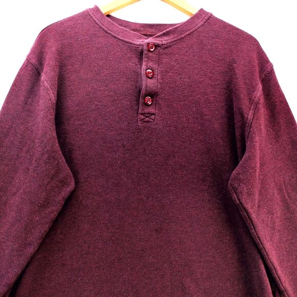 LL BEAN Shirt Men Size LT Red Unshrinkable Mini Waffle Henley Long Sleeve Cotton - Picture 1 of 13
